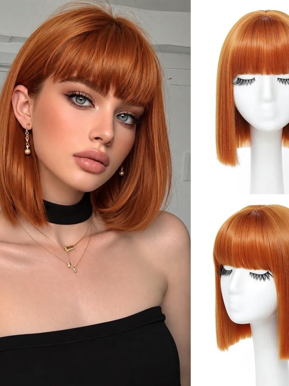 Orange Bob Wig With Bangs,10 Inch Short Bob Wig For Women Ago